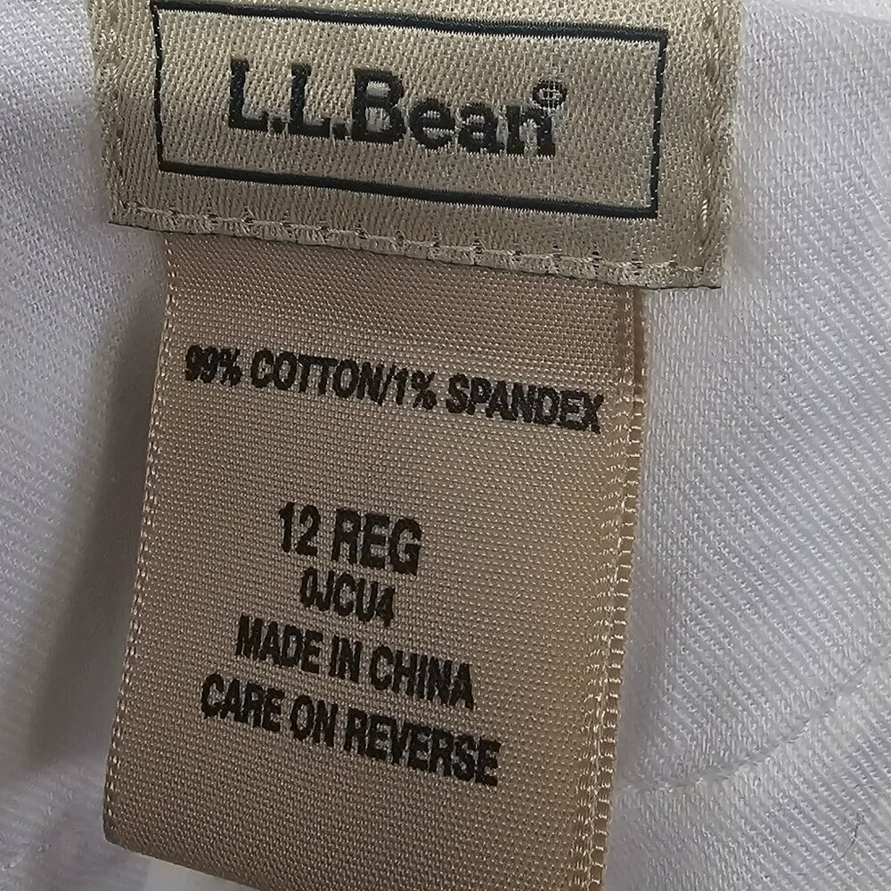 L.L. Bean White Jean Green Preppy Boot Cut Belted Cotton Jeans Size 12 - Picture 13 of 15